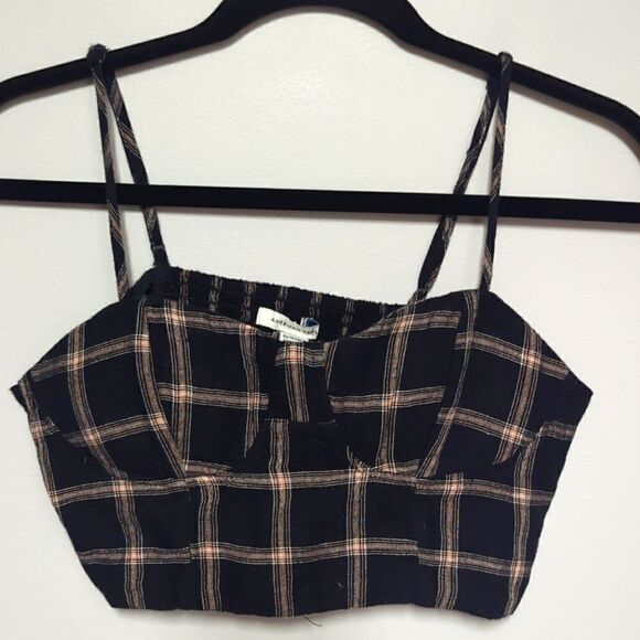 NWT American Eagle Black Plaid Cropped Tank - Picture 1 of 5